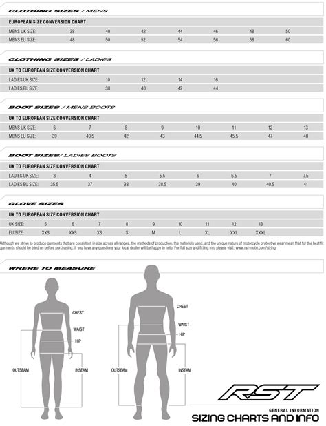 Dainese Sizing Charts